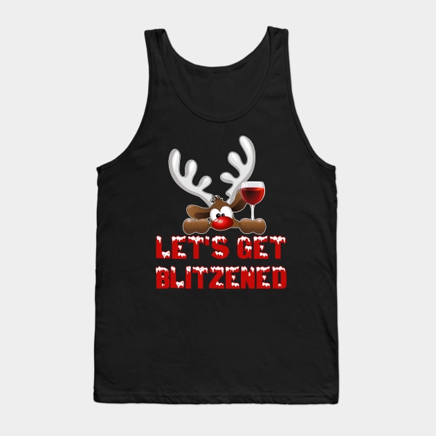 Let's get blitzened t-shirt | Christmas reindeer drinking t-shirt gift wine lover Tank Top by TeesCircle